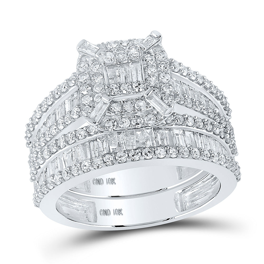 10K Yellow Or White Or Rose Gold Baguette Diamond Halo Bridal Wedding Ring Band Set, Womens Size: 5-10