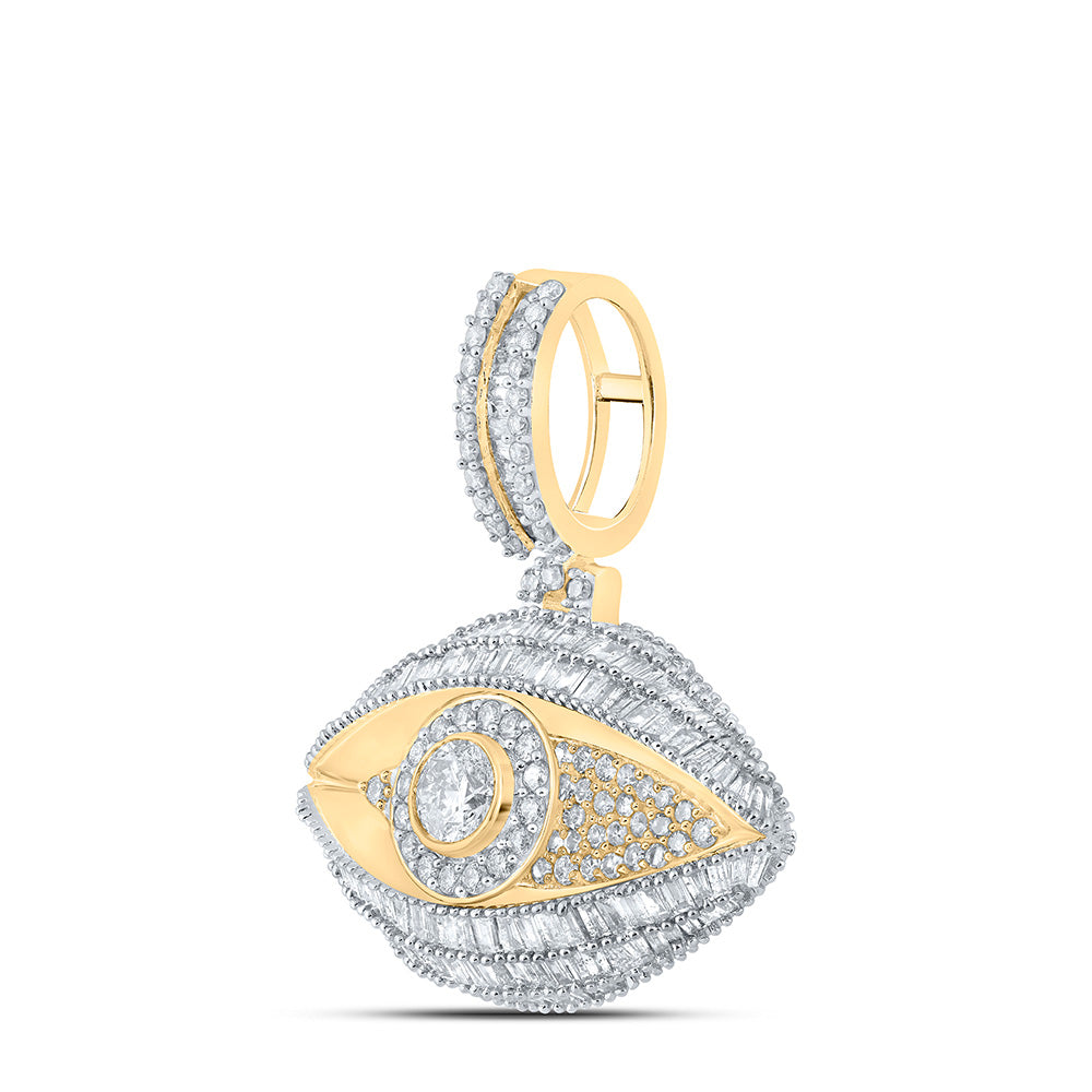 10K Yellow Gold Mens Baguette Diamond Eye Charm Pendant 3 Cttw