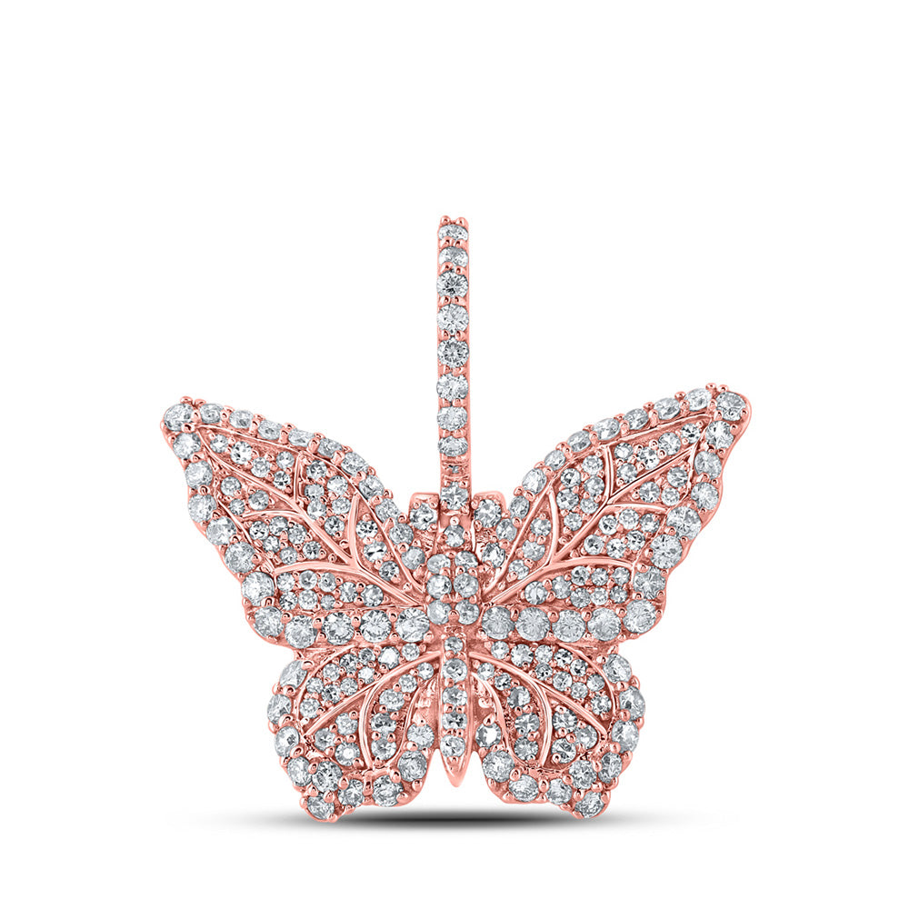 10K Yellow Or White Or Rose Gold Mens Round Diamond Butterfly Charm Pendant