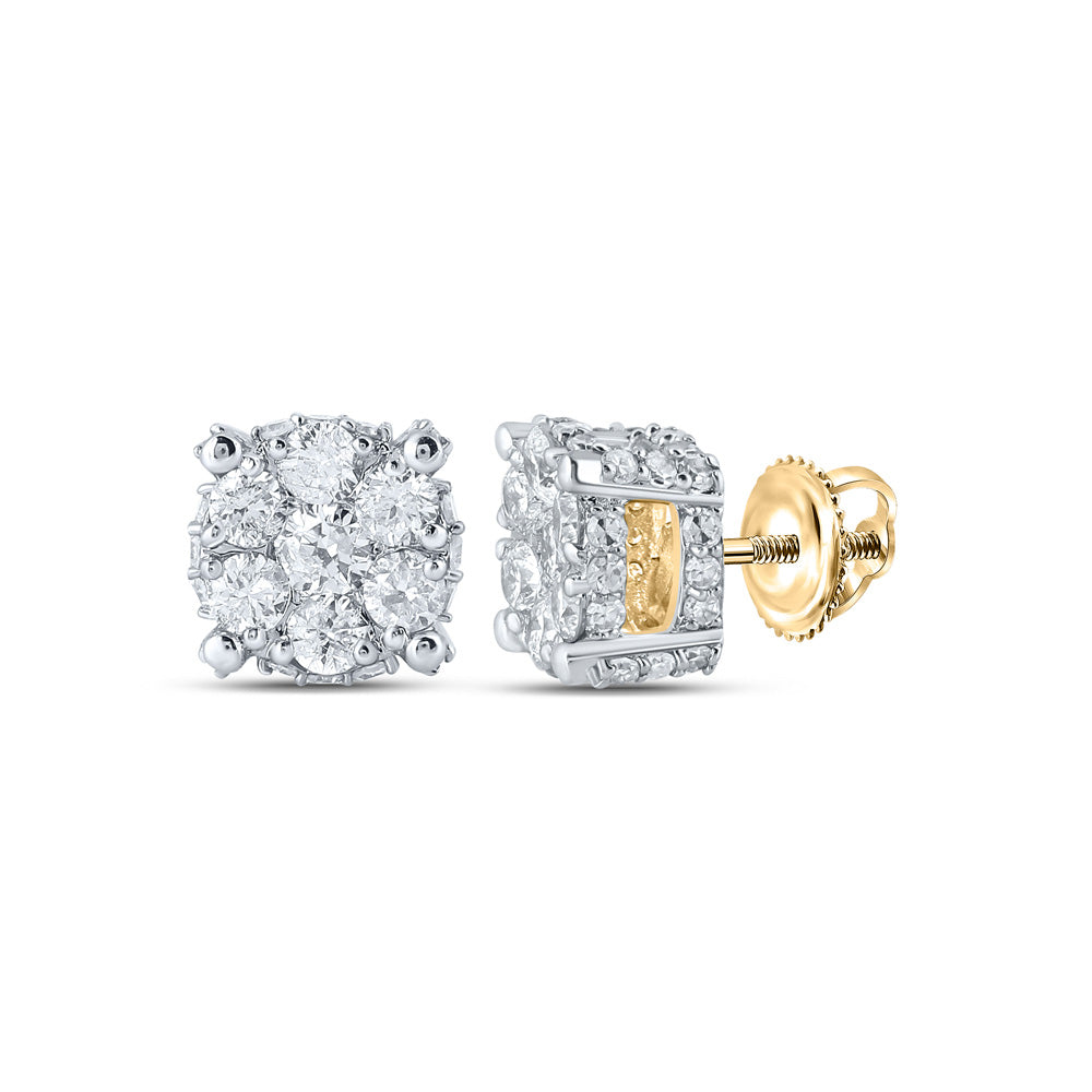 10K Yellow Or White Or Rose Gold Womens Round Diamond Flower Cluster Earrings