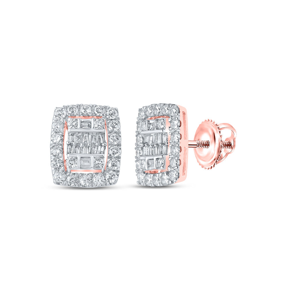 10K Yellow Or White Or Rose Gold Womens Baguette Diamond Rectangle Cluster Earrings