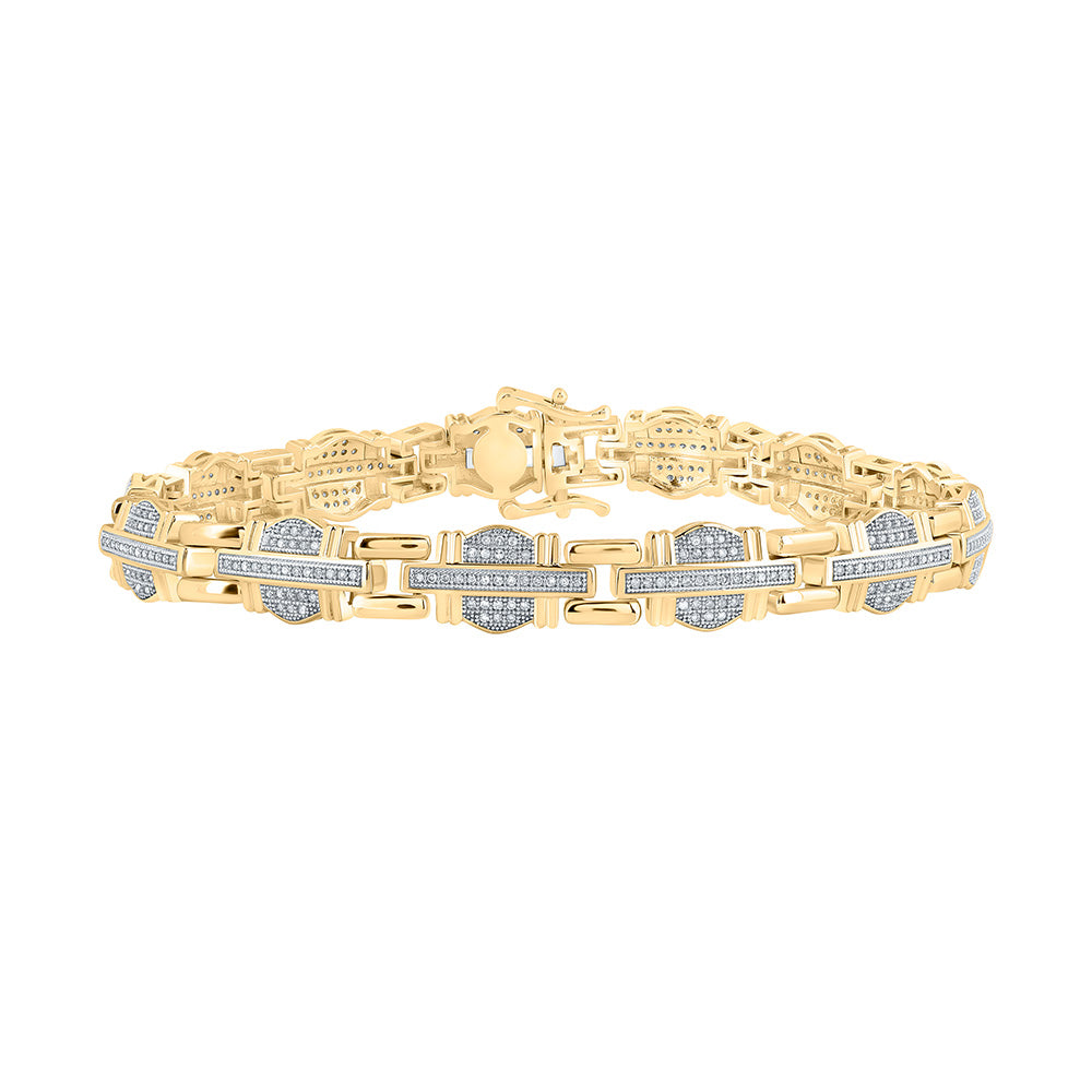 10K White Or Yellow Gold Mens Round Diamond Link Bracelet