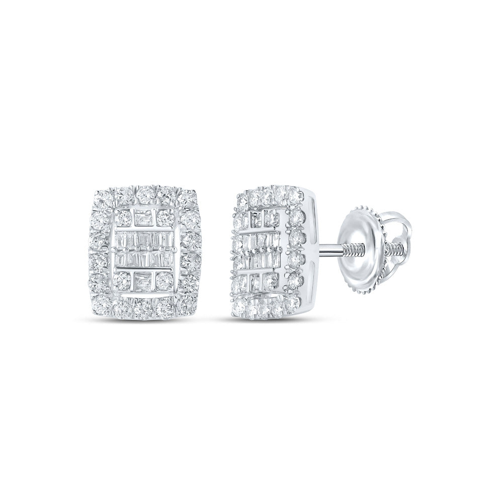 10K Yellow Or White Or Rose Gold Womens Baguette Diamond Rectangle Cluster Earrings