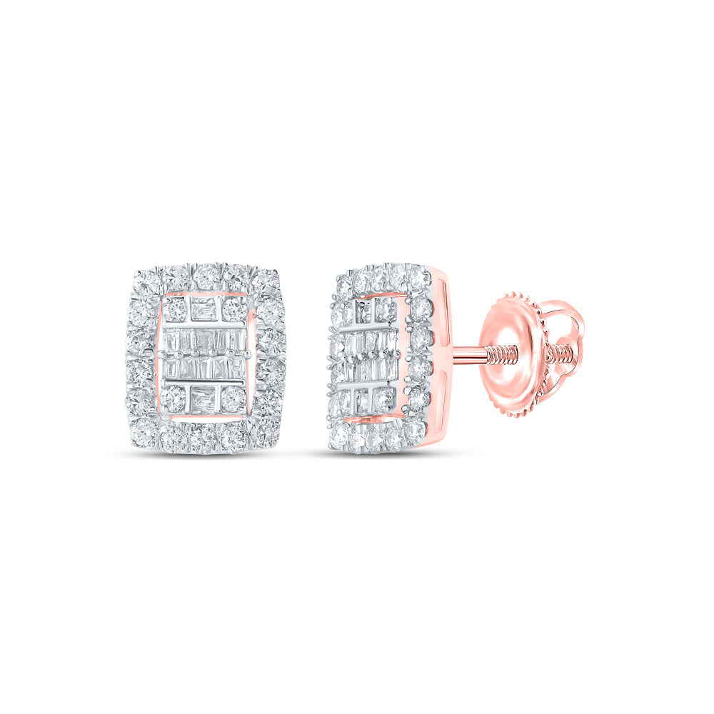 10K Yellow Or White Or Rose Gold Womens Baguette Diamond Rectangle Cluster Earrings