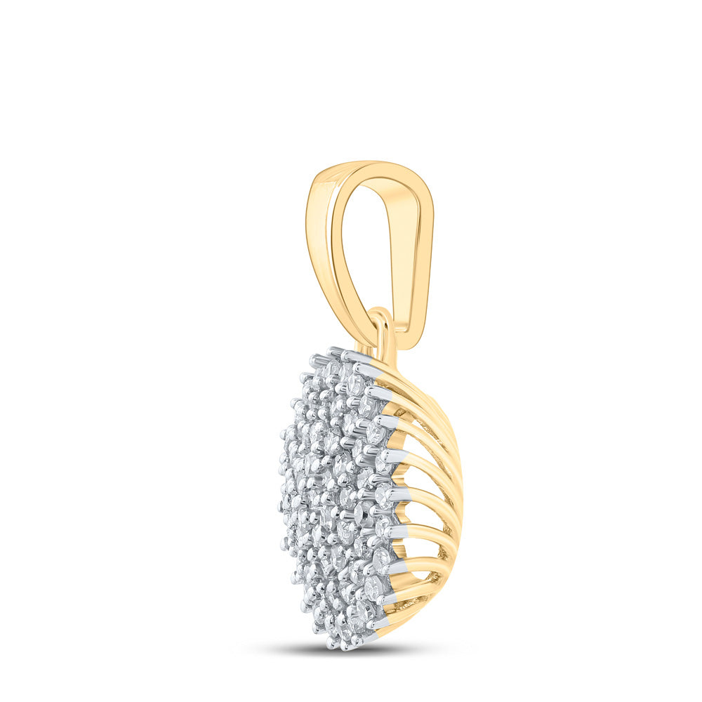 10K Yellow Gold Womens Round Diamond Cluster Pendant 1/5 Cttw