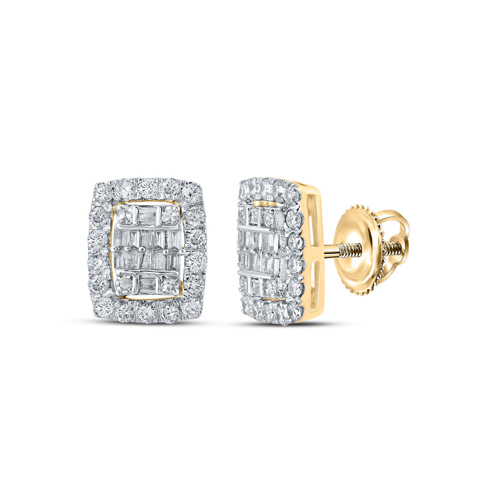 10K Yellow Or White Or Rose Gold Womens Baguette Diamond Rectangle Cluster Earrings