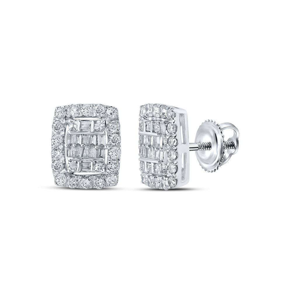 10K Yellow Or White Or Rose Gold Womens Baguette Diamond Rectangle Cluster Earrings