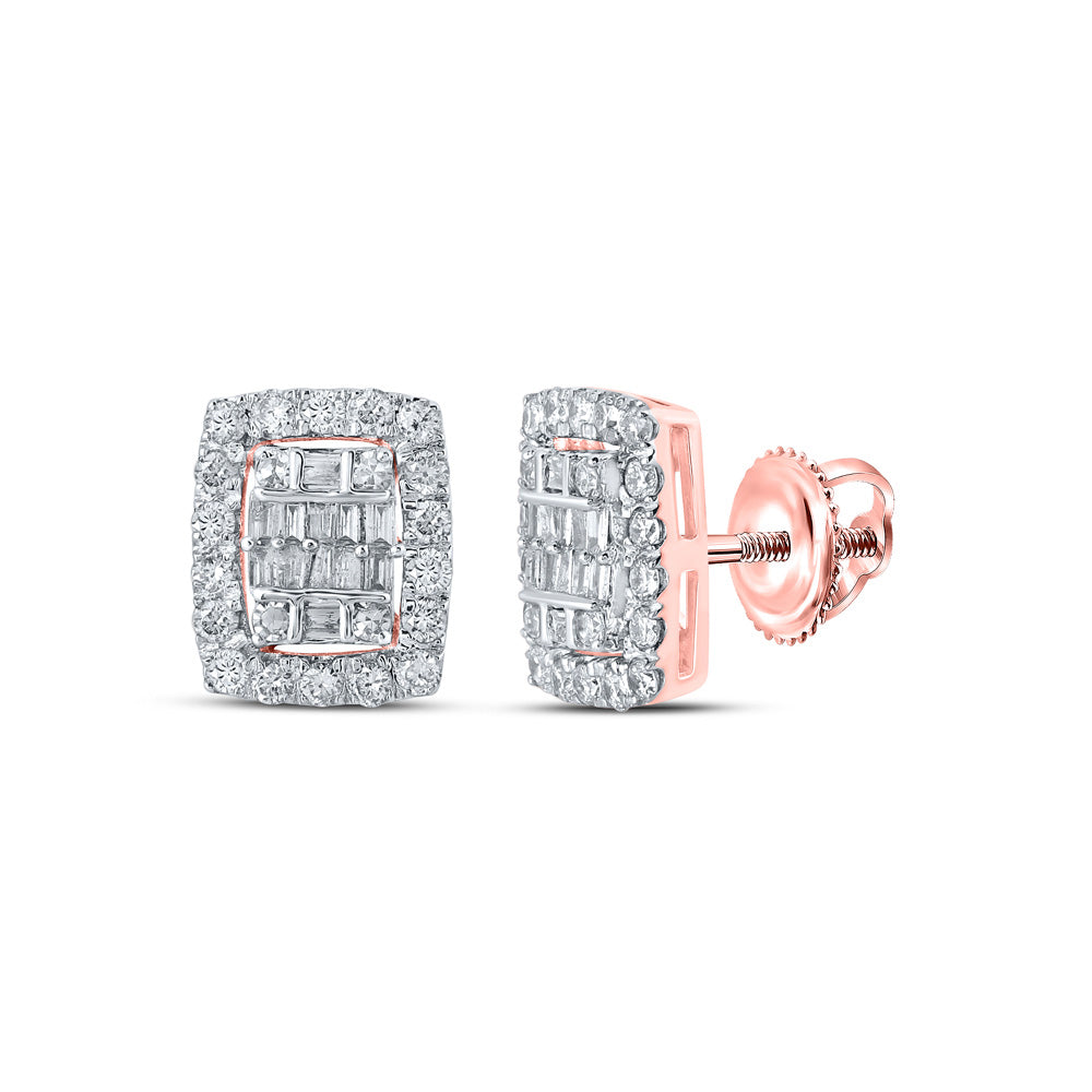10K Yellow Or White Or Rose Gold Womens Baguette Diamond Rectangle Cluster Earrings