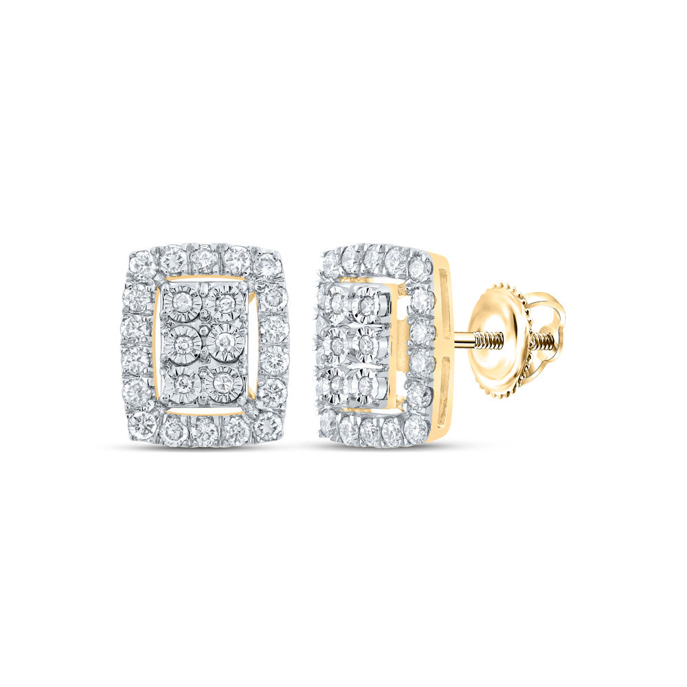 10K Yellow Or White Or Rose Gold Womens Round Diamond Frame Cluster Earrings