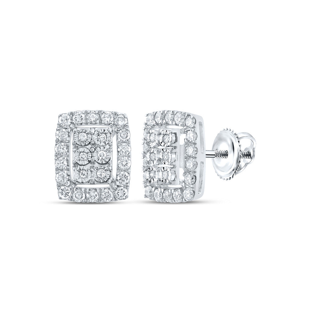 10K Yellow Or White Or Rose Gold Womens Round Diamond Frame Cluster Earrings