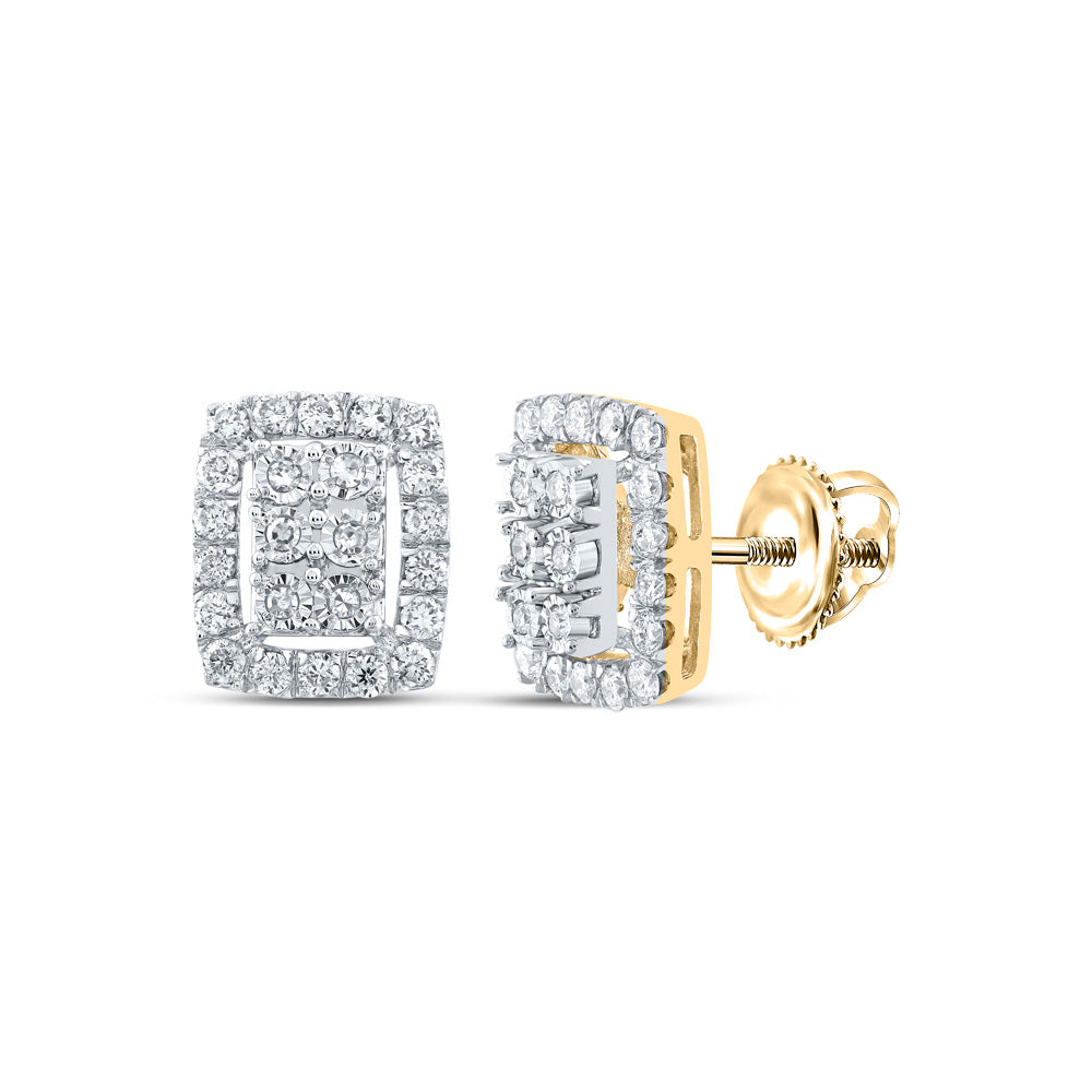 10K Yellow Or White Or Rose Gold Womens Round Diamond Frame Cluster Earrings