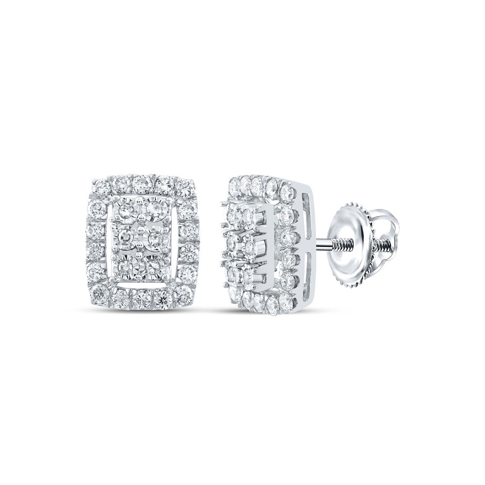 10K Yellow Or White Or Rose Gold Womens Round Diamond Frame Cluster Earrings