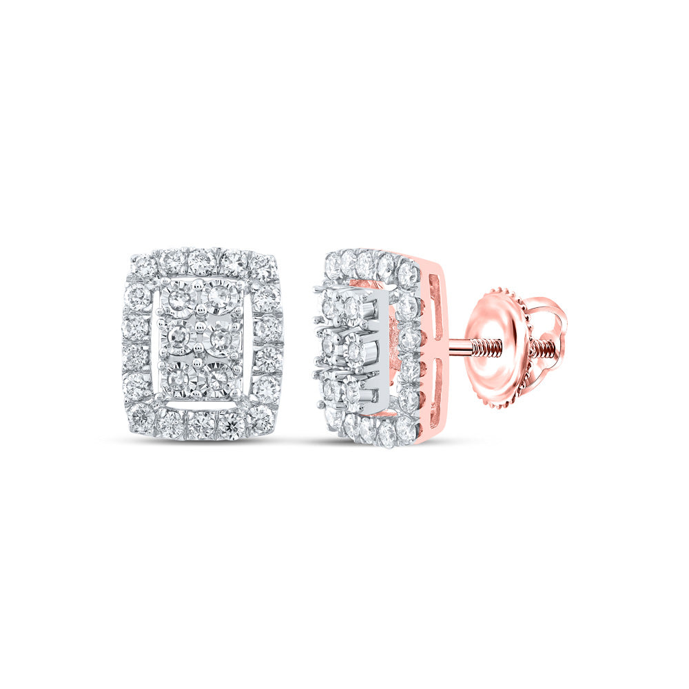 10K Yellow Or White Or Rose Gold Womens Round Diamond Frame Cluster Earrings