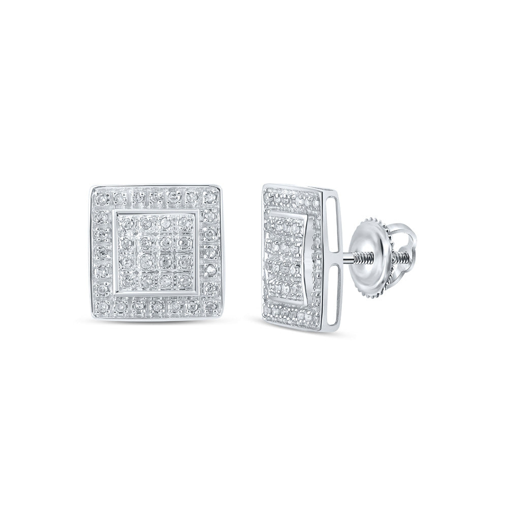 10K White Or Yellow Gold Womens Round Diamond Square Earrings