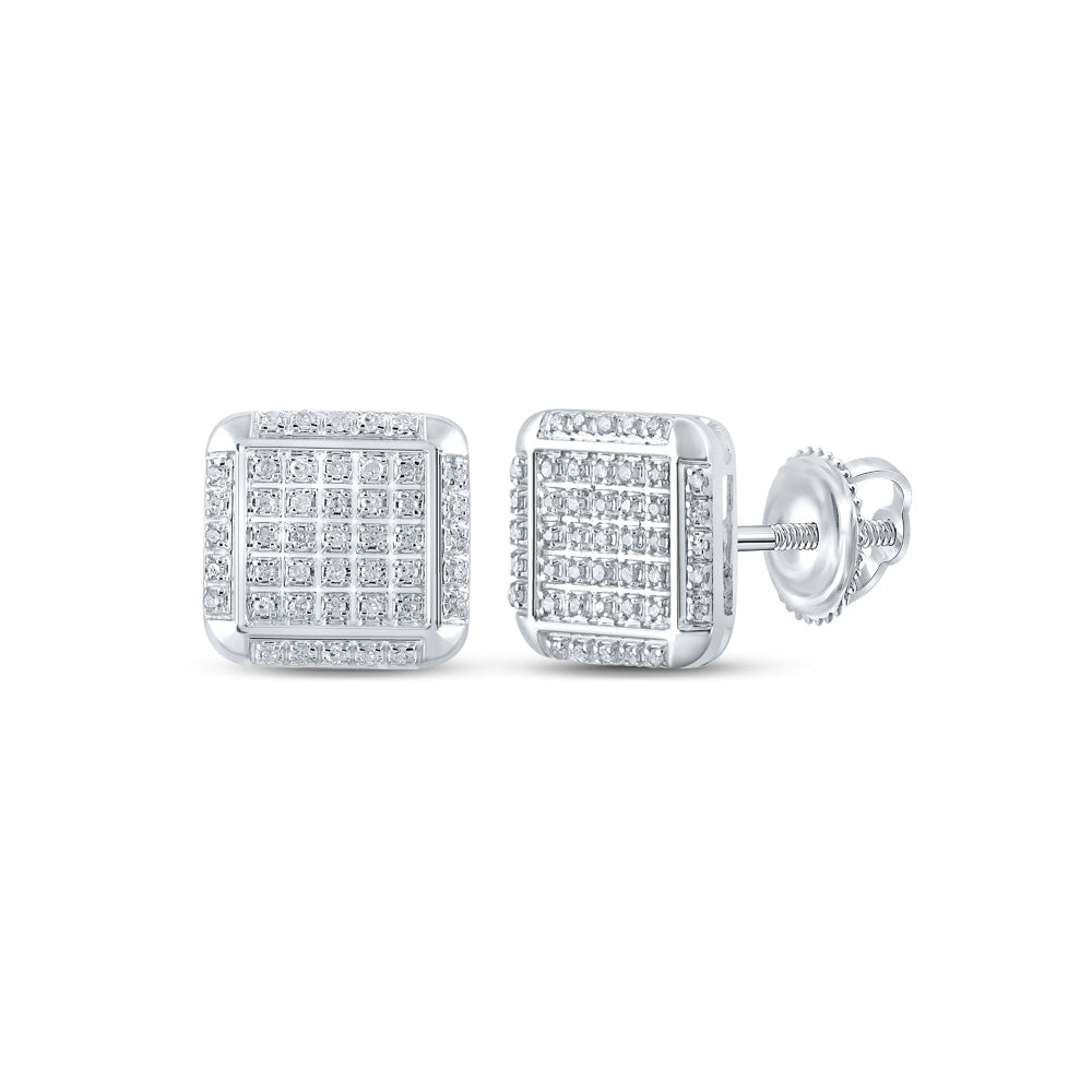10K White Gold Womens Round Diamond Square Earrings 1/4 Cttw
