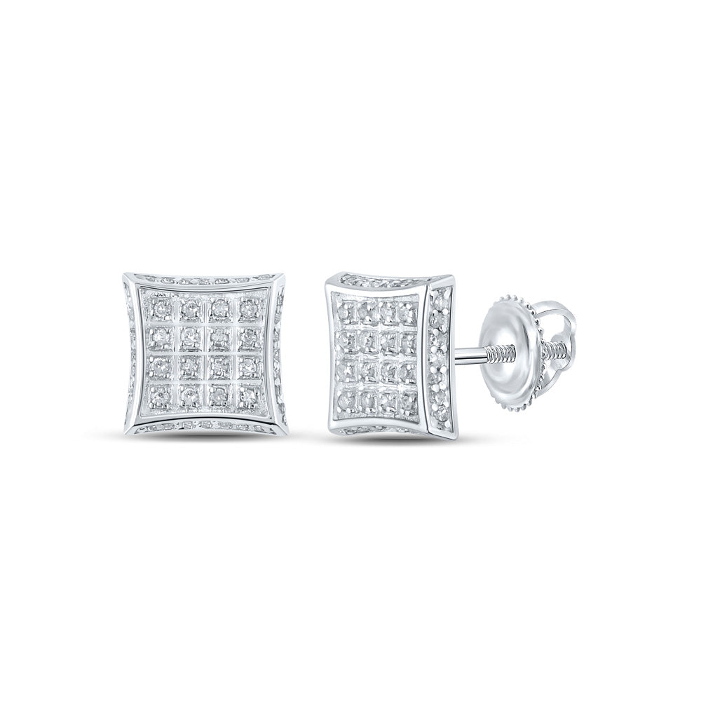 10K White Gold Womens Round Diamond Square Earrings 1/4 Cttw