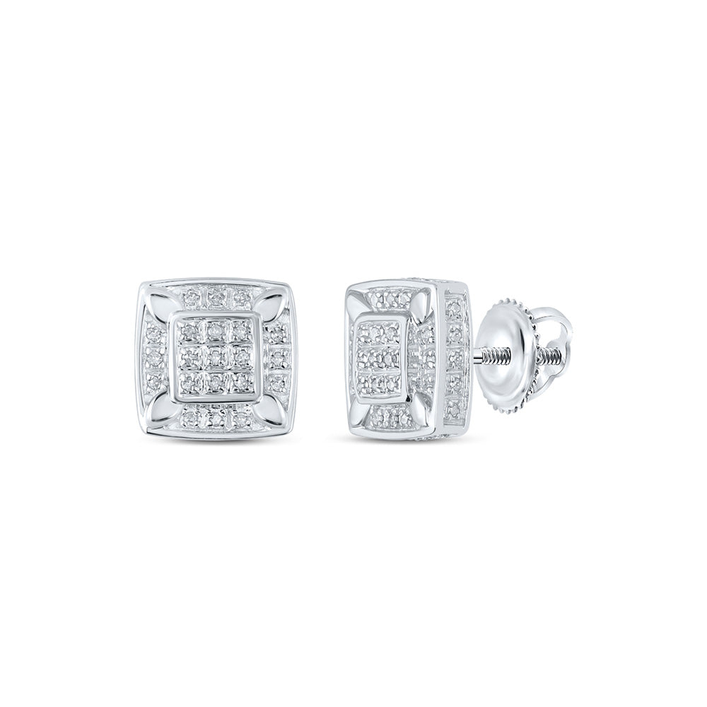 10K White Or Yellow Gold Womens Round Diamond Square Earrings