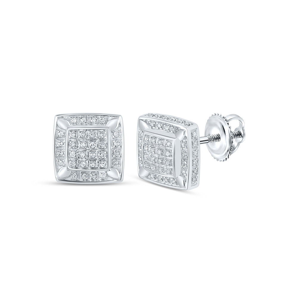 10K White Or Yellow Gold Womens Round Diamond Square Earrings