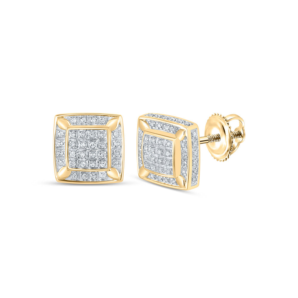 10K White Or Yellow Gold Womens Round Diamond Square Earrings