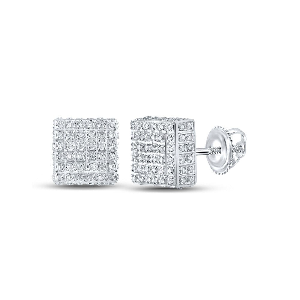 10K White Or Yellow Gold Womens Round Diamond Square Earrings