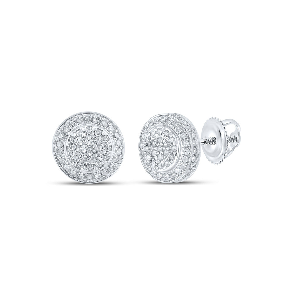 10K White Gold Womens Round Diamond Cluster Earrings 1/3 Cttw