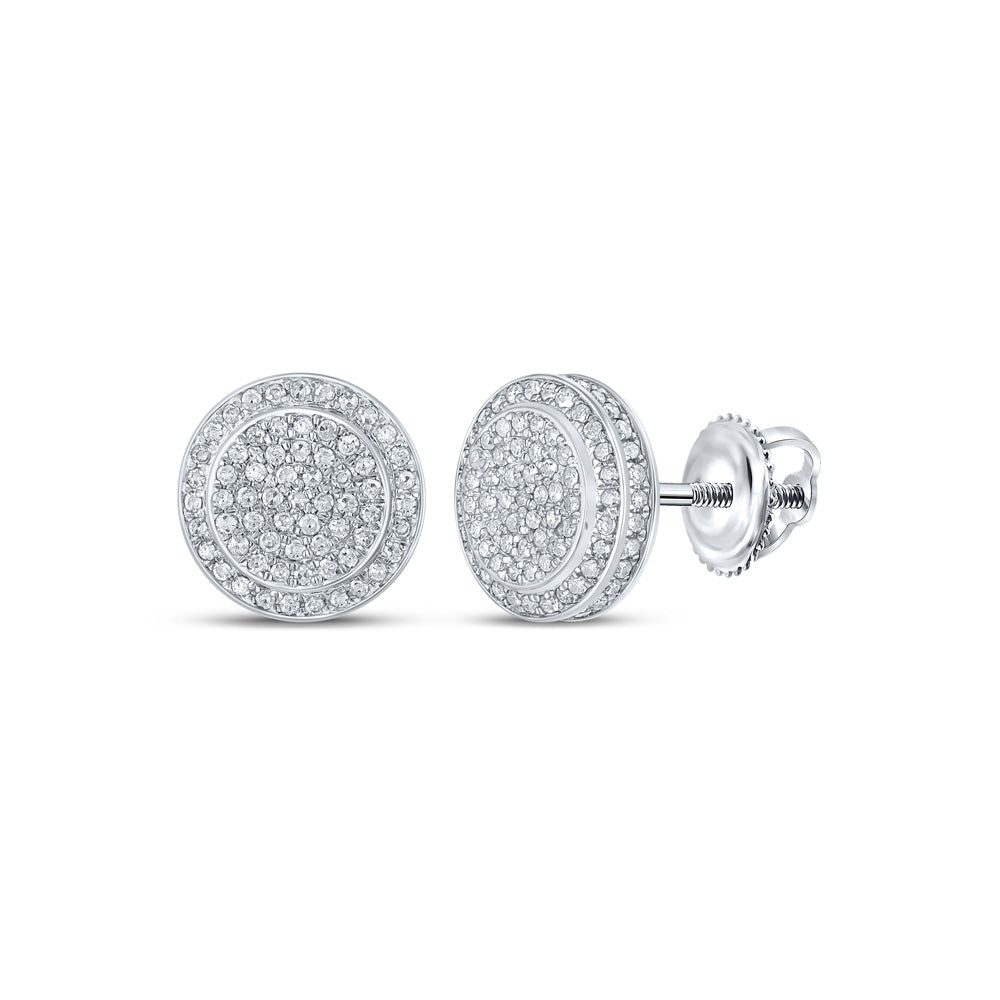 10K White Gold Womens Round Diamond Circle Earrings 1/2 Cttw