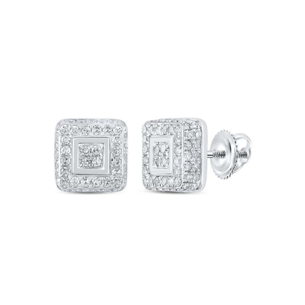 10K White Gold Womens Round Diamond Square Earrings 3/8 Cttw