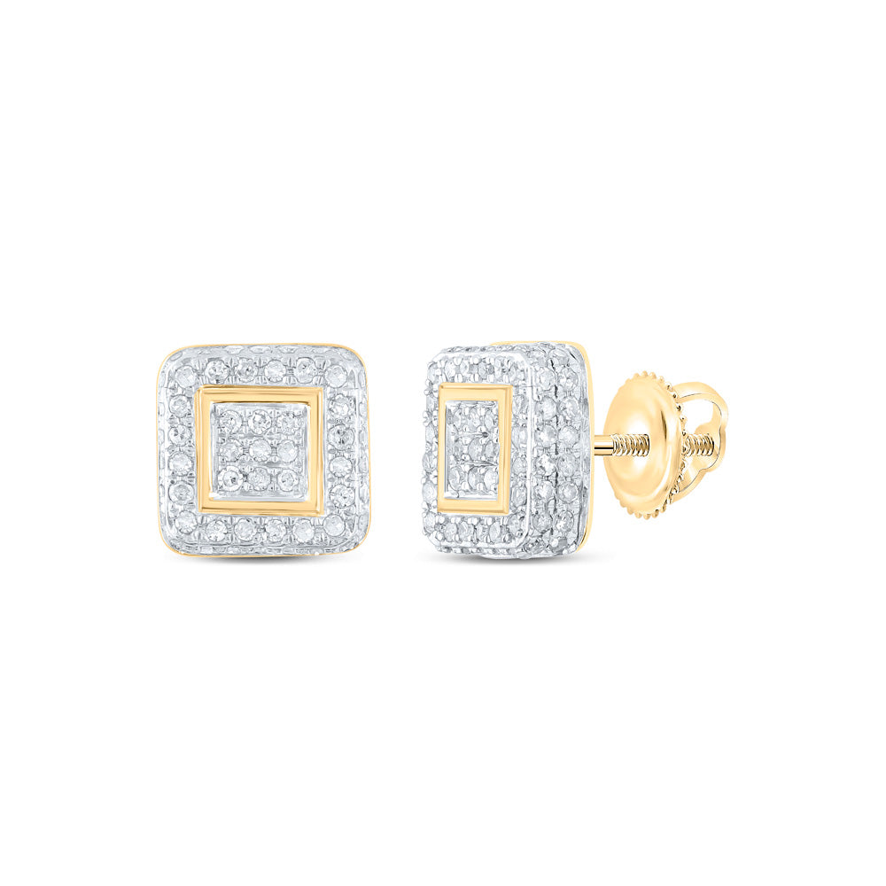 10K Yellow Gold Womens Round Diamond Square Earrings 1/2 Cttw