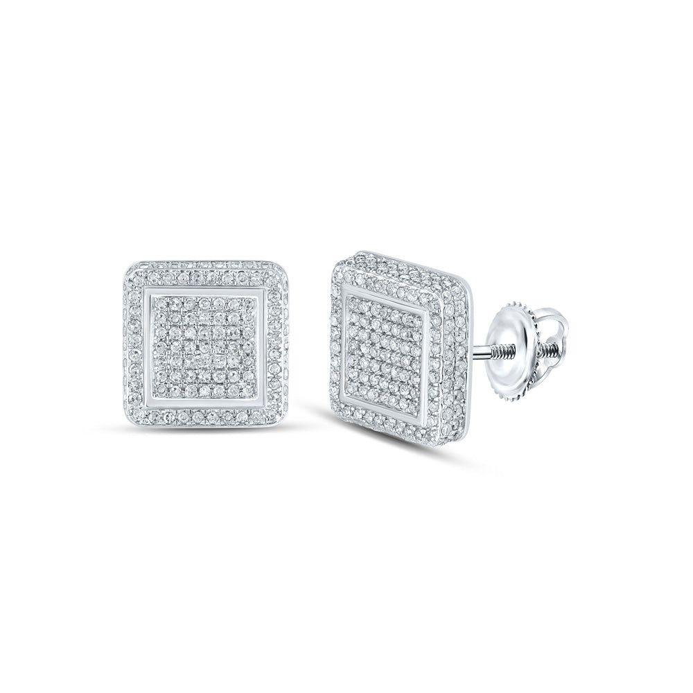 10K White Or Yellow Gold Womens Round Diamond Square Earrings