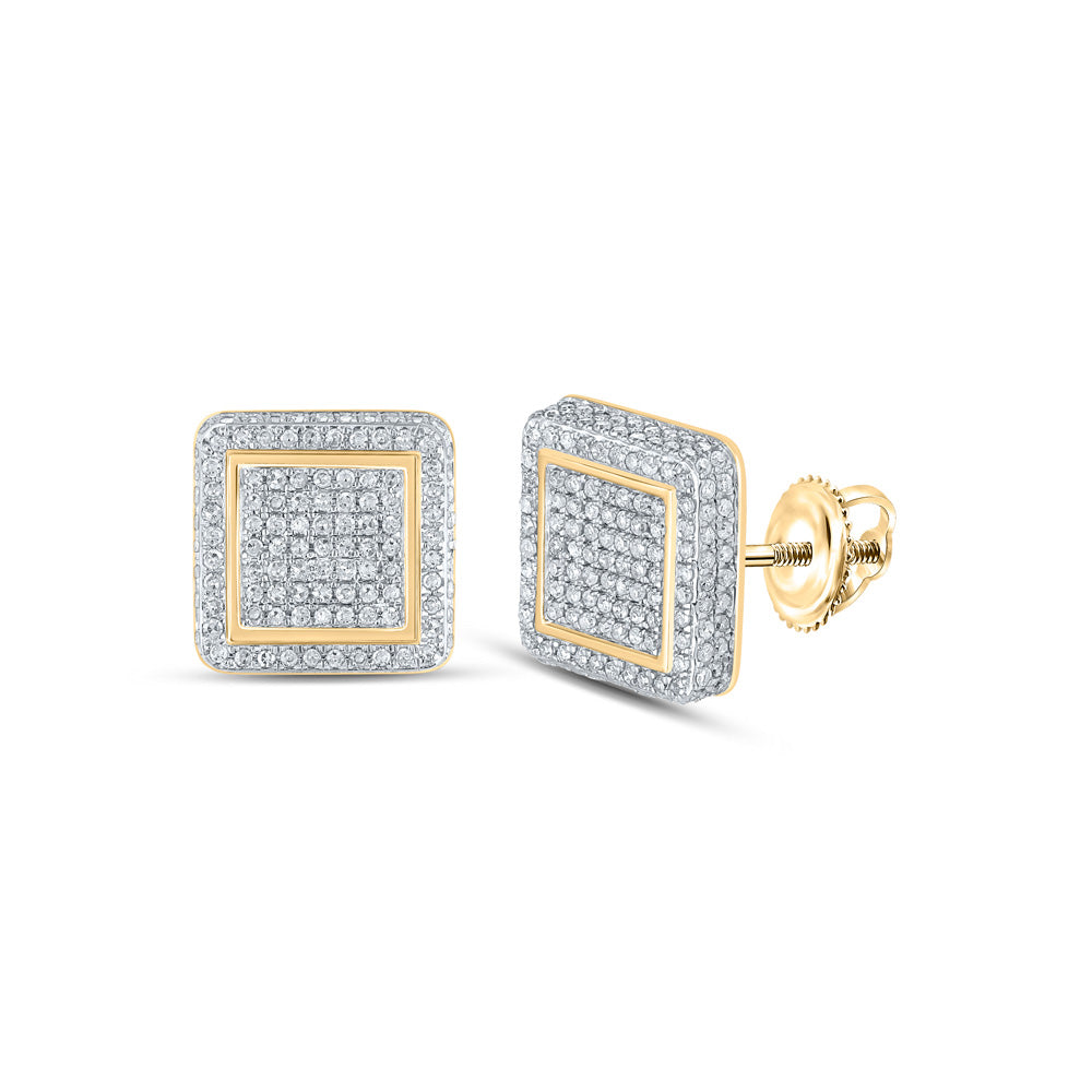 10K White Or Yellow Gold Womens Round Diamond Square Earrings