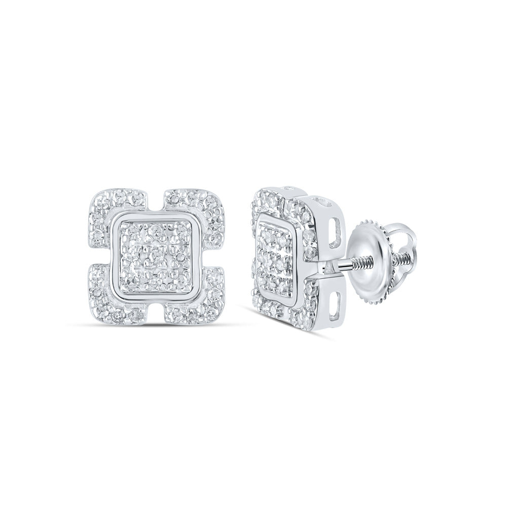 10K Yellow Or White Or Rose Gold Womens Round Diamond Square Earrings
