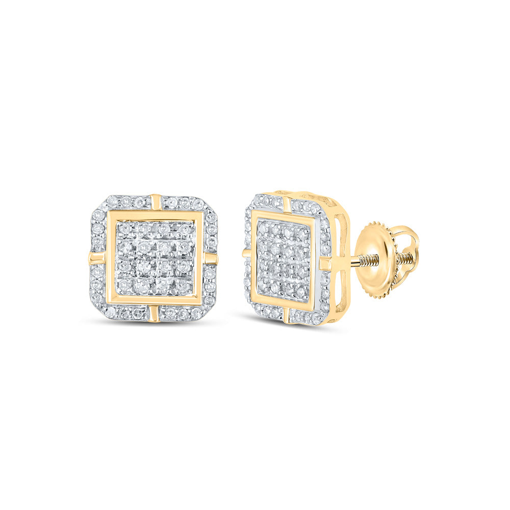 10K Yellow Or White Or Rose Gold Womens Round Diamond Square Earrings