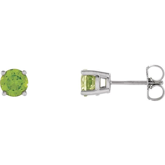 14K White Gold 5 Mm Round Friction Back Polished Natural Peridot Earrings