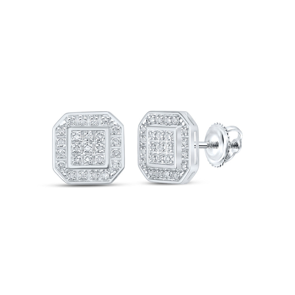 10K Yellow Or White Or Rose Gold Womens Round Diamond Octagon Earrings