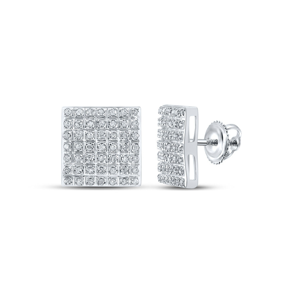 10K White Gold Womens Round Diamond Square Earrings 1/4 Cttw