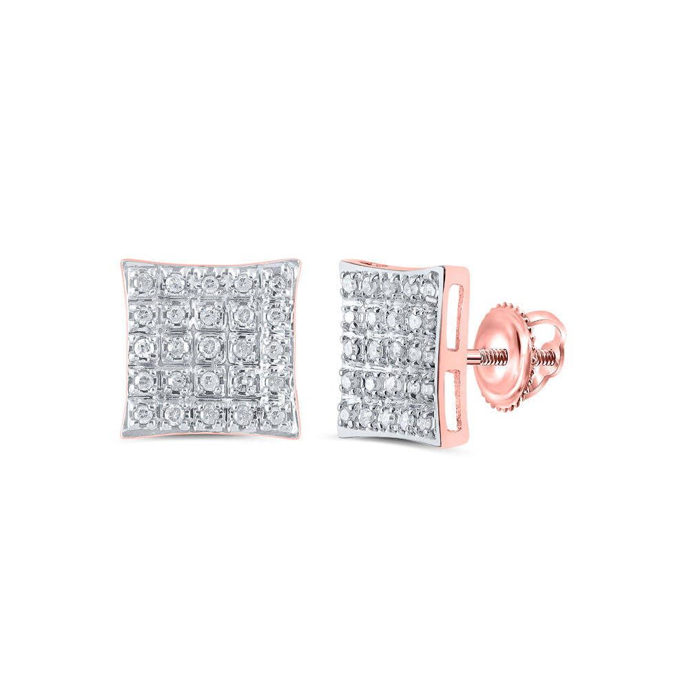 10K Rose Gold Womens Round Diamond Square Earrings 1/6 Cttw