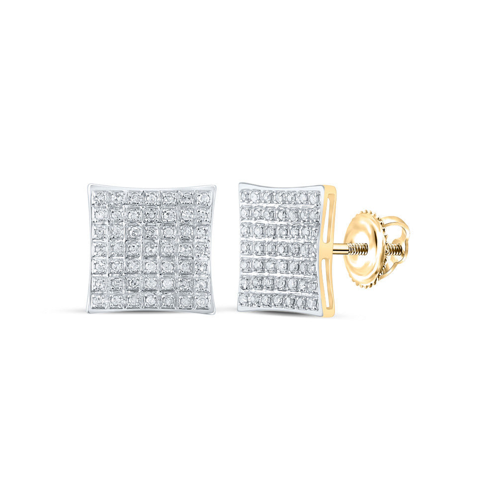 10K Yellow Or White Or Rose Gold Womens Round Diamond Square Earrings