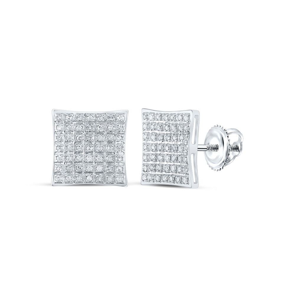 10K Yellow Or White Or Rose Gold Womens Round Diamond Square Earrings