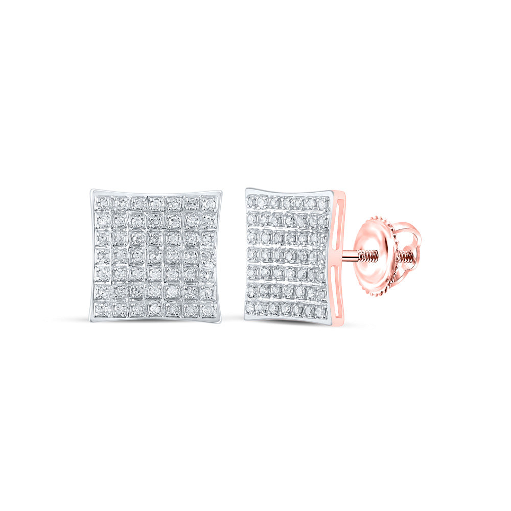 10K Yellow Or White Or Rose Gold Womens Round Diamond Square Earrings