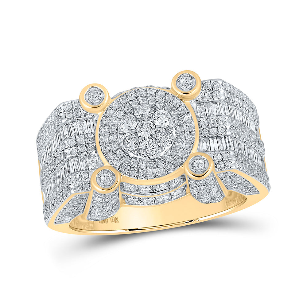 10K Yellow Gold Mens Round Diamond Cluster Ring 2-1/5 Cttw, Mens Size: 7-13