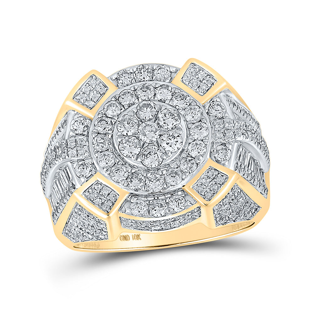 10K Yellow Gold Mens Round Diamond Cluster Ring 2-3/8 Cttw, Mens Size: 7-13
