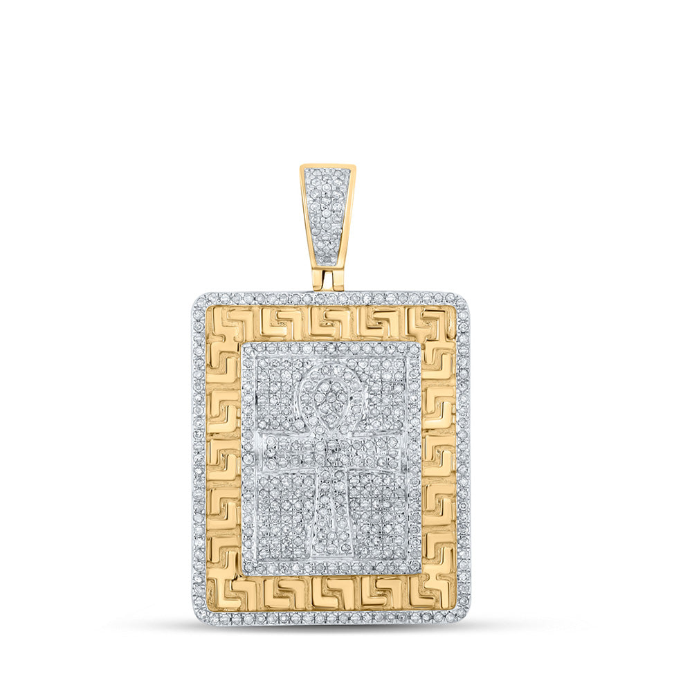 10K Yellow Gold Mens Round Diamond Charm Pendant 1 Cttw
