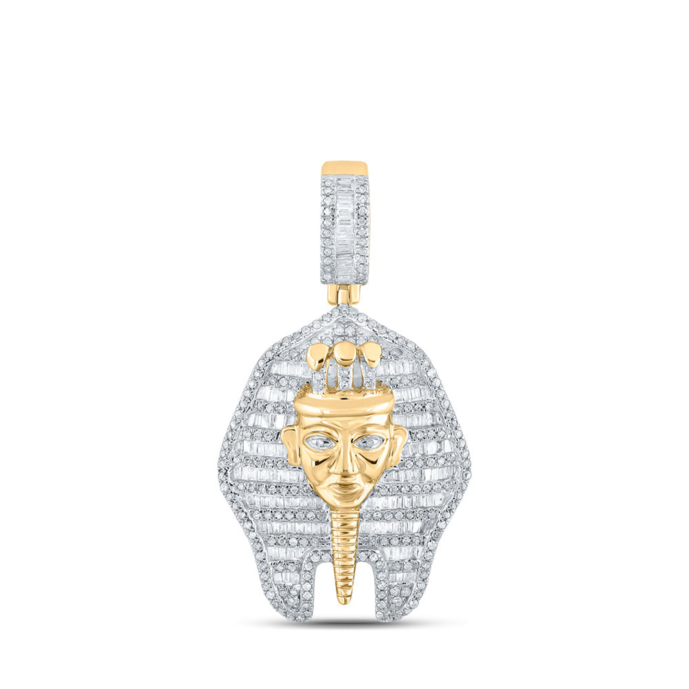 10K Yellow Gold Mens Round Diamond Pharaoh Charm Pendant 1-1/4 Cttw