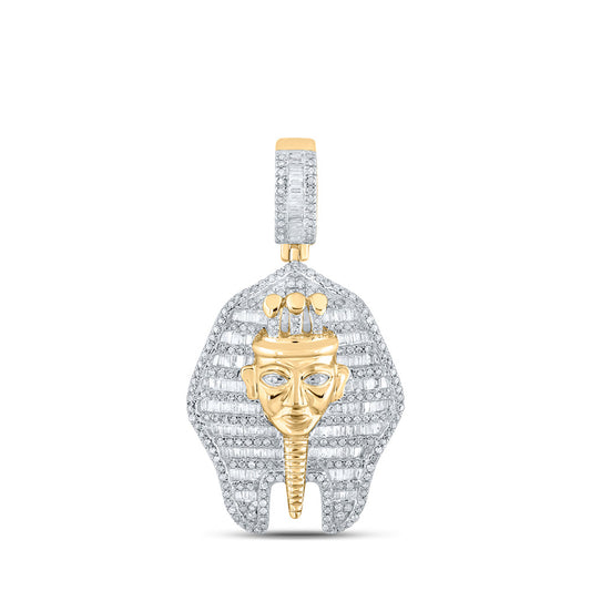 10K Yellow Gold Mens Round Diamond Pharaoh Charm Pendant 1-1/4 Cttw