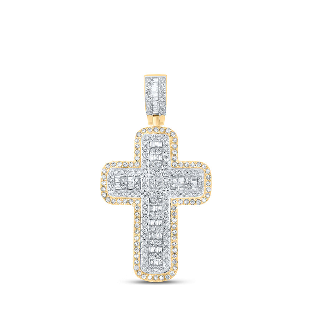 10K Yellow Gold Mens Baguette Diamond Cross Charm Pendant 3/4 Cttw