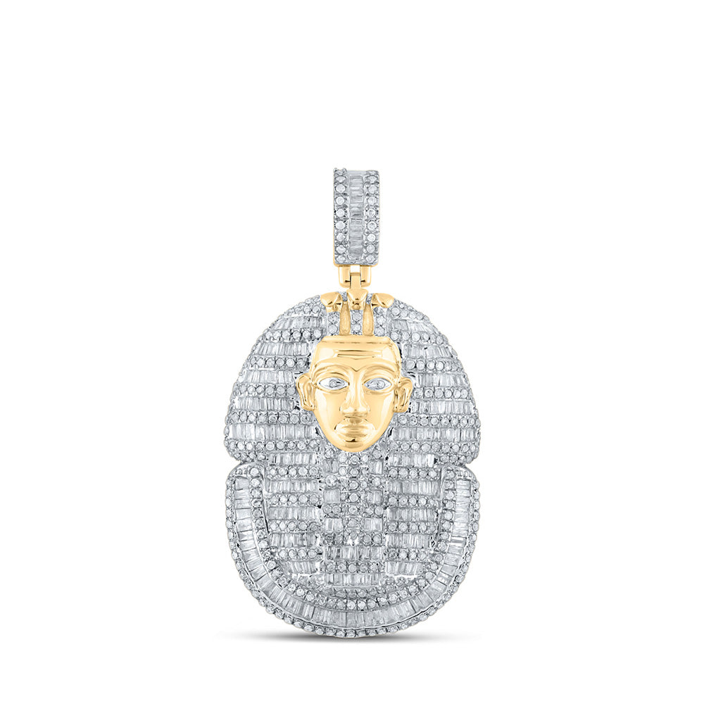 10K Yellow Gold Mens Baguette Diamond Pharaoh Charm Pendant 2-1/4 Cttw