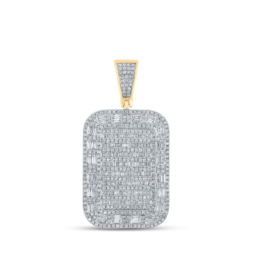 10K Yellow Gold Mens Round Diamond Rectangle Charm Pendant 2 Cttw