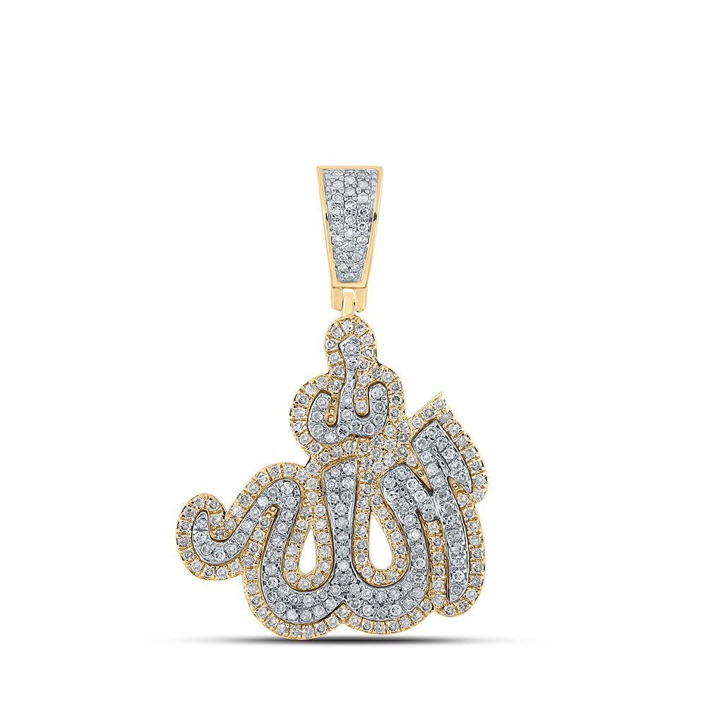 10K Yellow Gold Mens Round Diamond Allah Islam Charm Pendant 1-1/2 Cttw, Length: 1.65 In, Width: 1.1 In