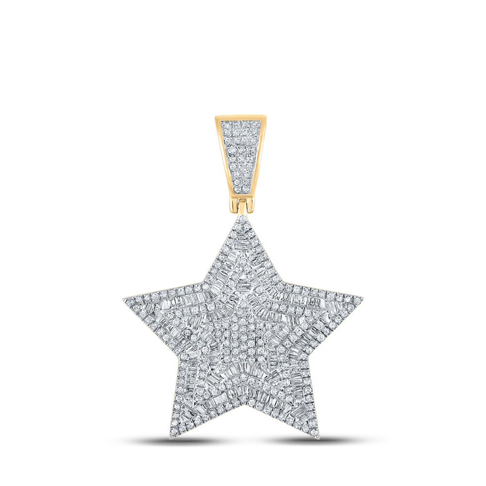 10K Yellow Gold Mens Baguette Diamond Star Charm Pendant 1-1/5 Cttw