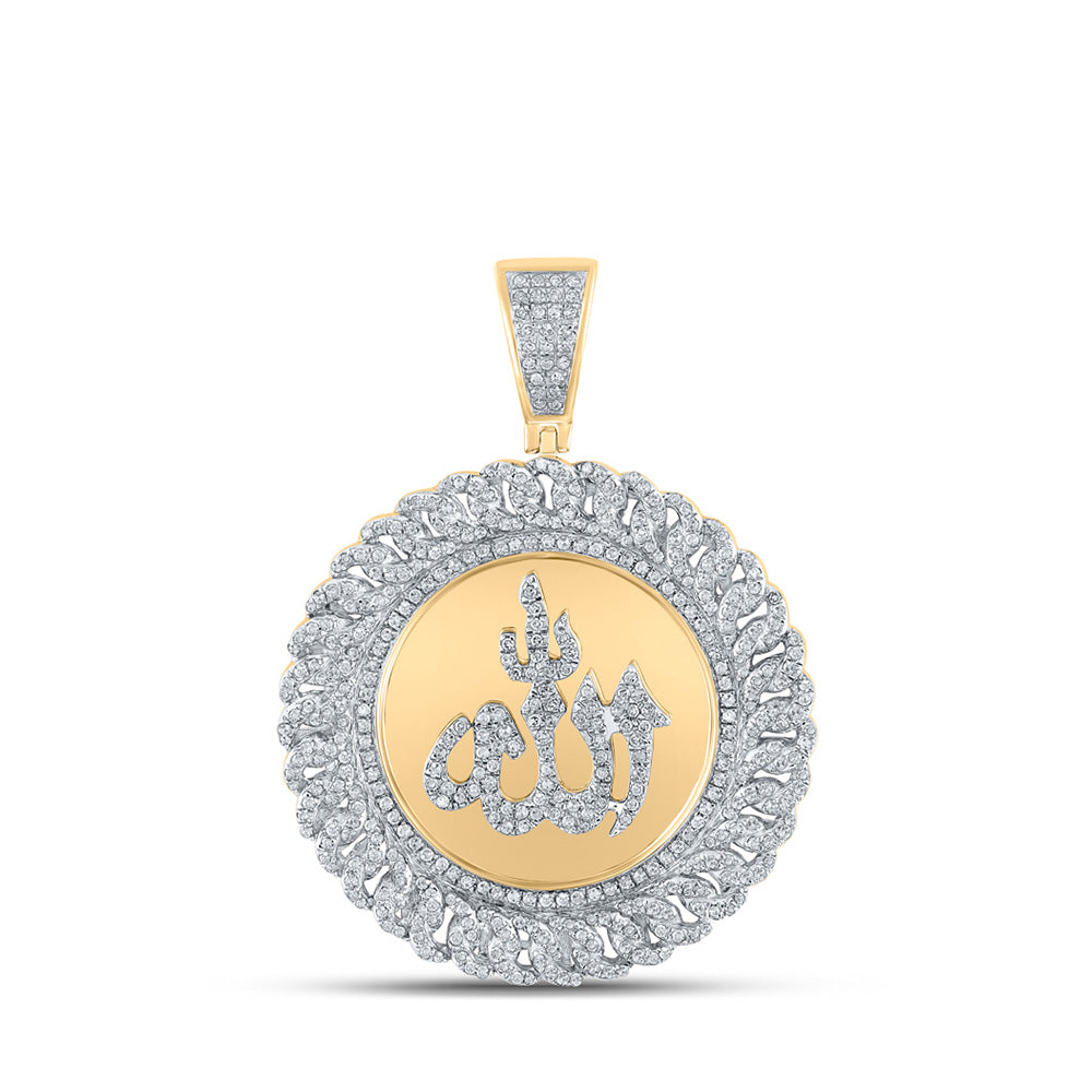 10K Yellow Gold Mens Round Diamond Allah Islam Charm Pendant 1-1/3 Cttw